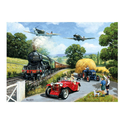 1940's Steam Train, Panes, Car & Tractor Jigsaw Puzzle 1000 Piece Image of Completed Puzzle Showing Full Picture