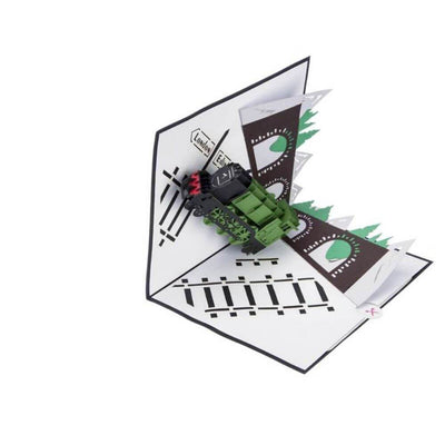 Steam Train 3D Pop Up Birthday Christmas Greetings Card Open At 90 Degrees