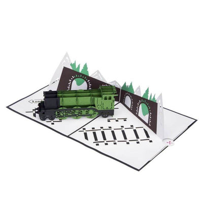 Steam Train 3D Pop Up Birthday Christmas Greetings Card Open at Angle