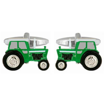 Green Tractor Rhodium Plated Cufflinks Gifts Presents