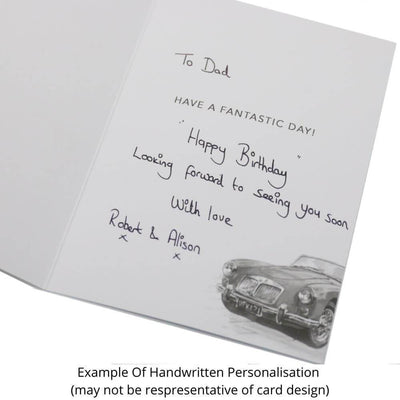 Example of Personalised Handwritten Card -MG TC Classic Car Birthday Card