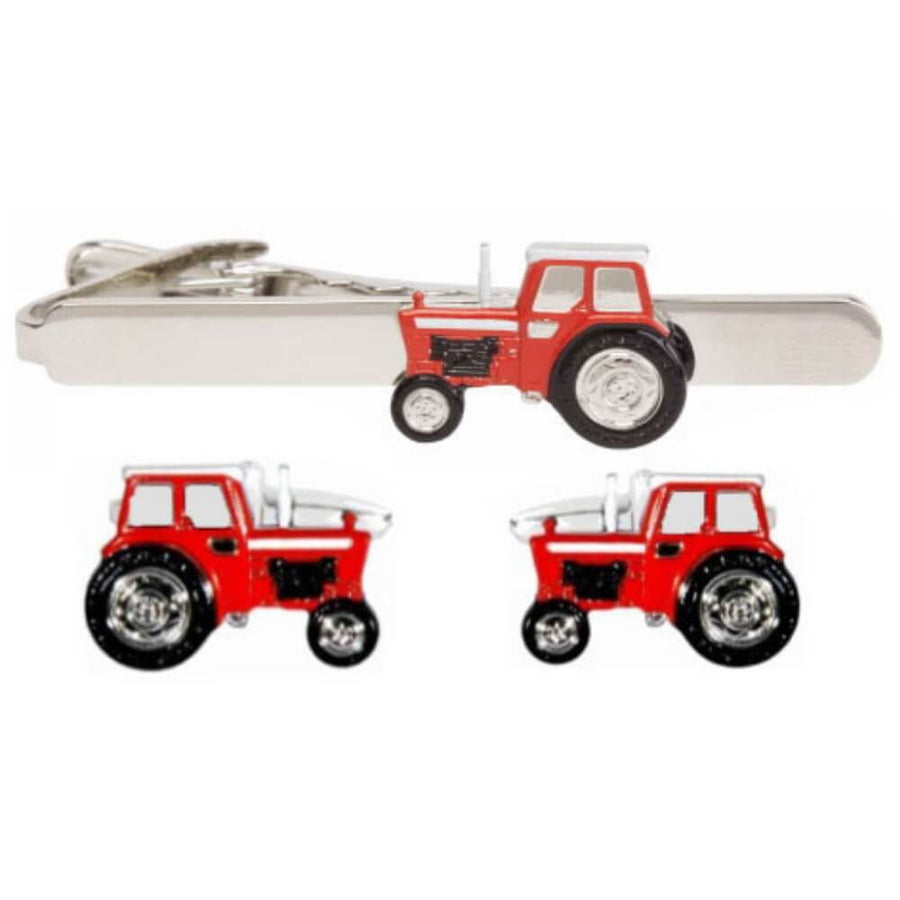 Red Tractor Cufflink and Tie Clip Farmer Gifts Set Presents