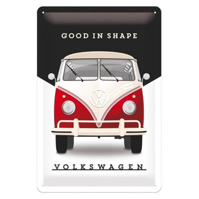 VW Campervan Good In Shape Steel Embossed Metal Wall Sign