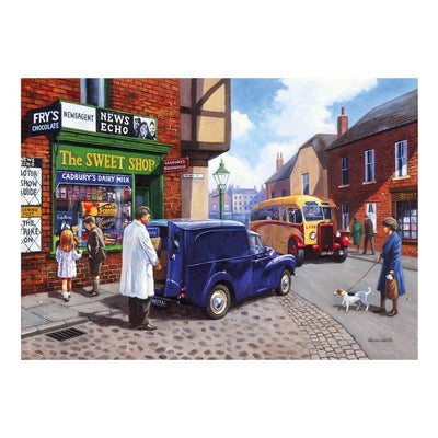 Vintage Half Cab Bus and Morris Minor Van Jigsaw Puzzle 1000 Piece Image of Completed Puzzle Showing Full Picture