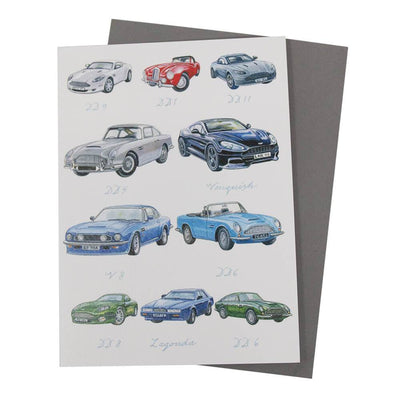 Aston Martin Classic & Modern Sports Cars Birthday Greetings Card