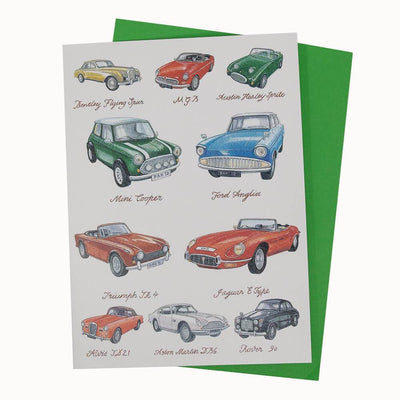 British Classic Cars Birthday Card - Greetings Cards