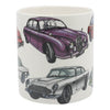 British Classic Cars Ceramic Mug showing Jaguar and Aston Martin DB5