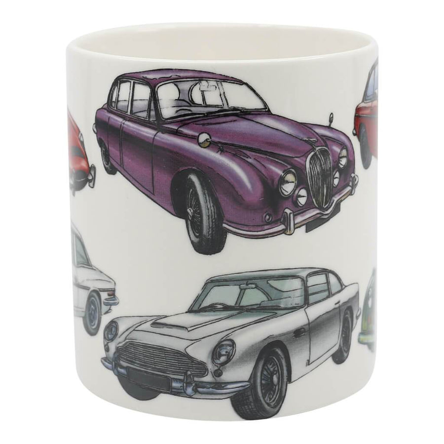 British Classic Cars Ceramic Mug showing MGB and Morgan