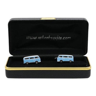 Classic Blue VW Campervan Camper Cufflinks in quality leatherette gift box