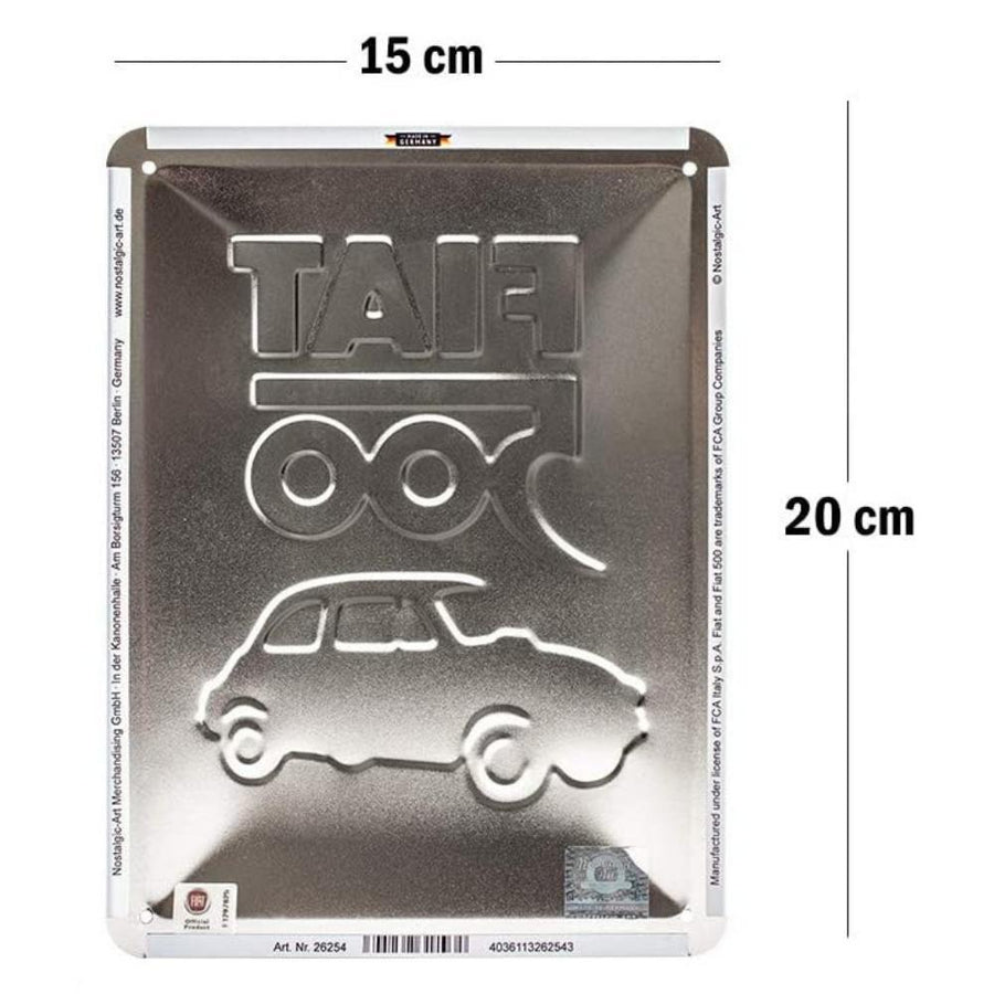 Classic Fiat 500 Steel Embossed Metal Wall Sign Front