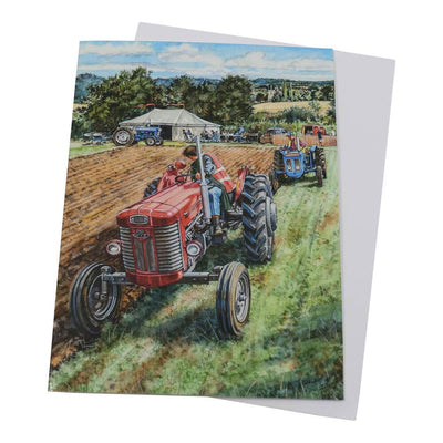 Classic Red Tractor Ploughing Birthday Card