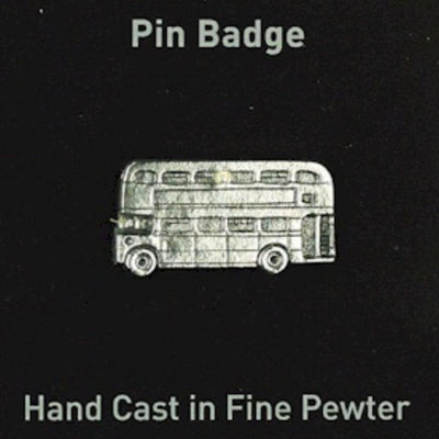 Double Decker Bus Fine Pewter Metal Pin Badge close up