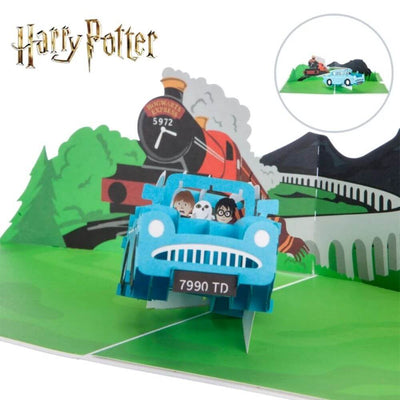 Full Open Harry Potter Flying Ford Anglia 3D Pop Up Birthday Greetings Card