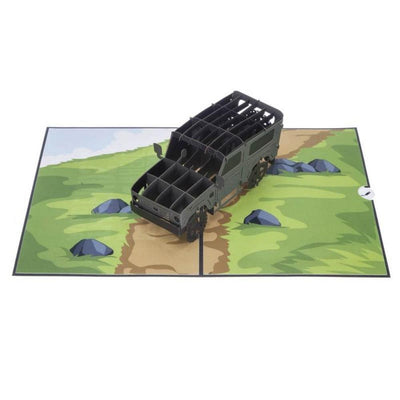 Land Rover Defender 3D Pop Up Birthday Fathers Day Christmas Greetings Card Open top down view