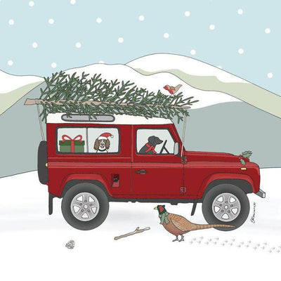 Red Land Rover Defender Christmas Card