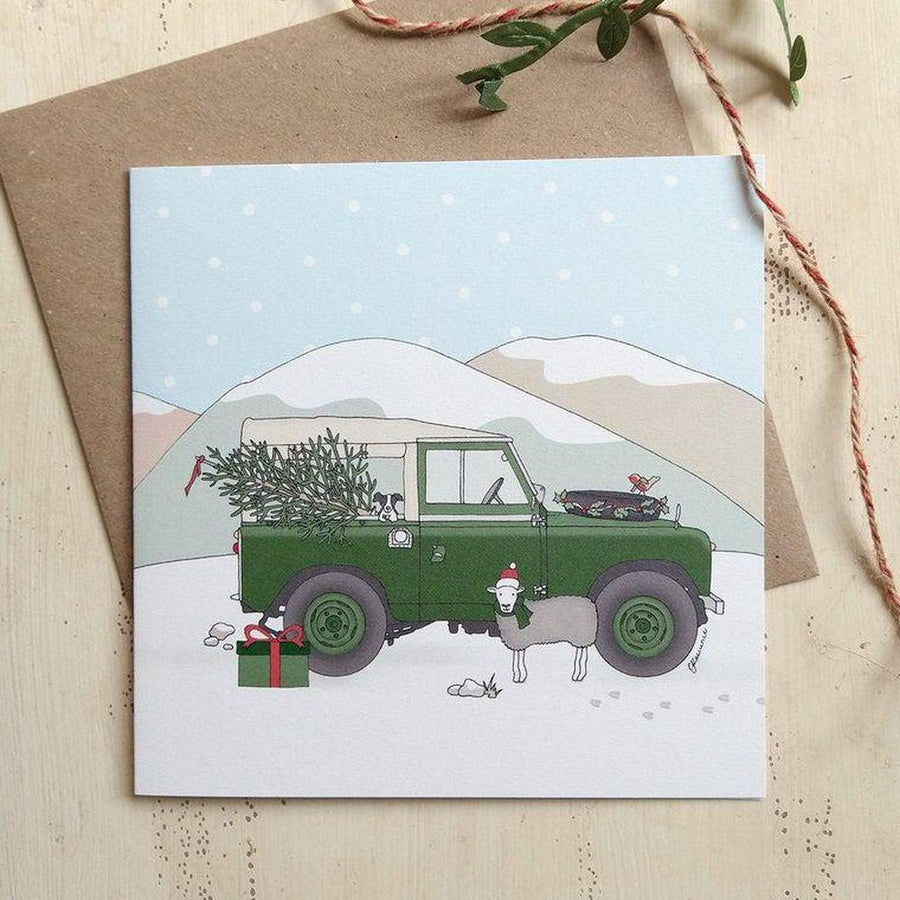 Green Land Rover Series 2 Farm 4x4 Christmas Card