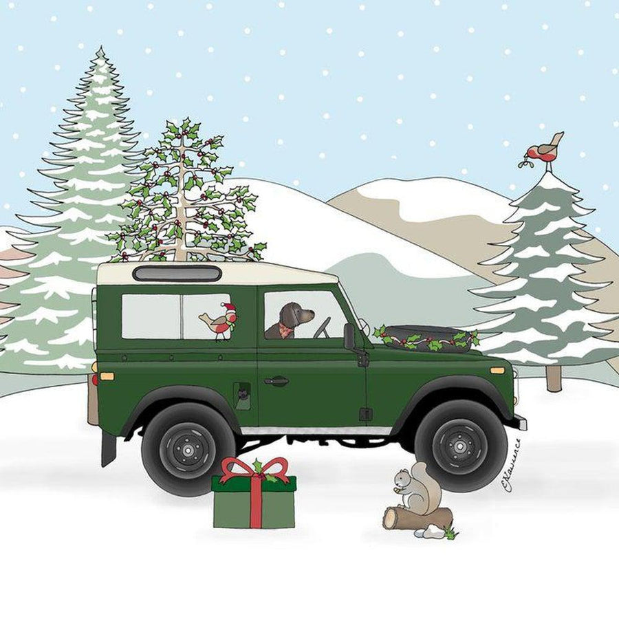 Green Land Rover Defender Christmas Card