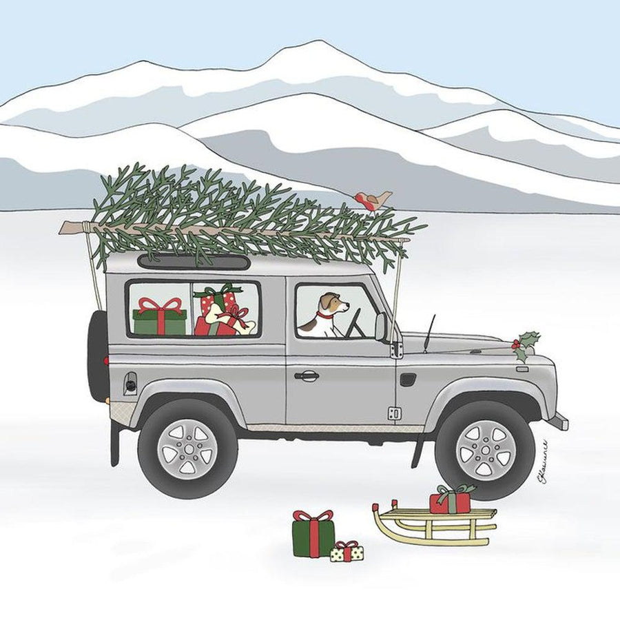 Silver Land Rover Defender Christmas Card