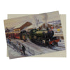 This vintage steam train Christmas card features The Quantock Belle at a festive snow-covered station.