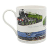 steam train ceramic mug showing the flying scotsman and sir nigel gresley trains