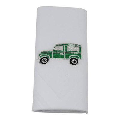 Single hanky from Land Rover Style Embroidered Hankies Set In White Cotton