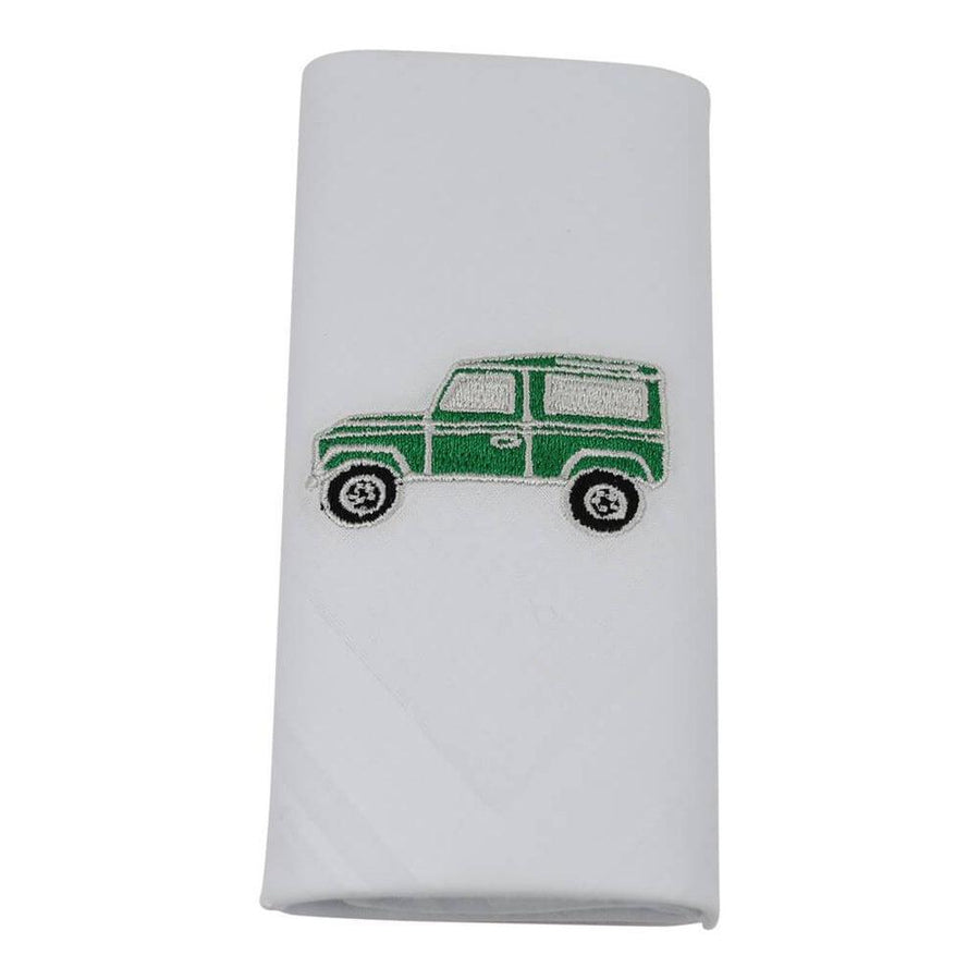 Land Rover Style Embroidered Handkerchief Set of 2 In White Cotton 
